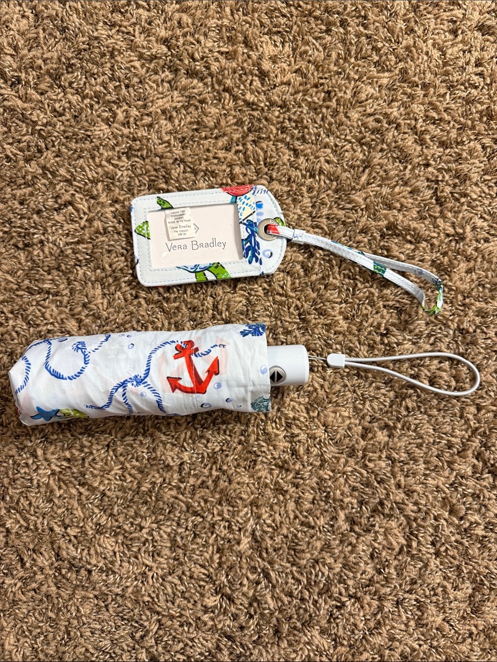 Vera Bradley White Kids Umbrella with Red Anchor & Blue Rope Print